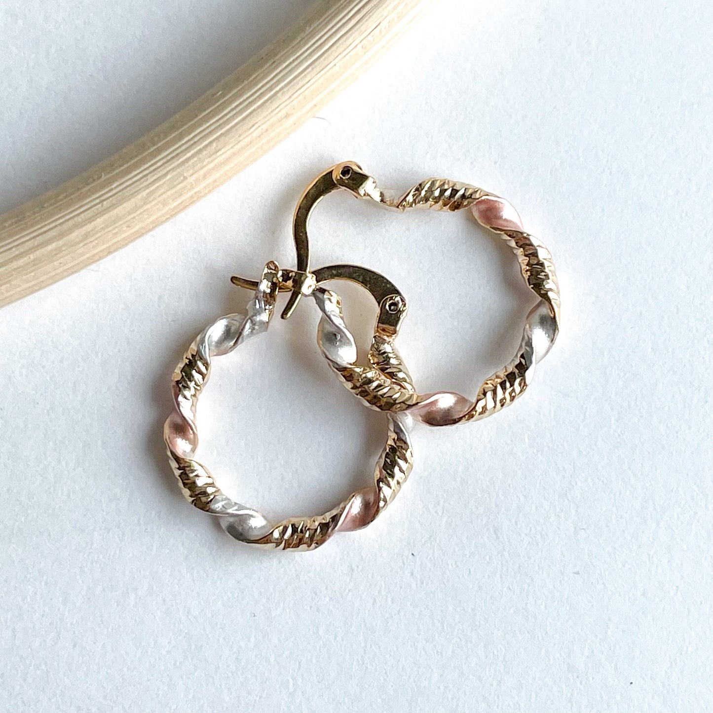 Twisted Pink Tri-Color Hoops - 18k Gold Filled