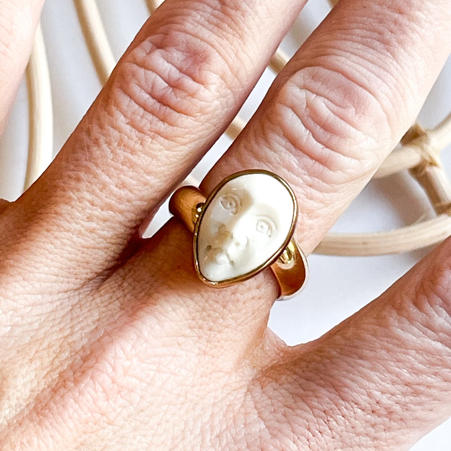 Bone Moon Face Ring - Alchemia Gold