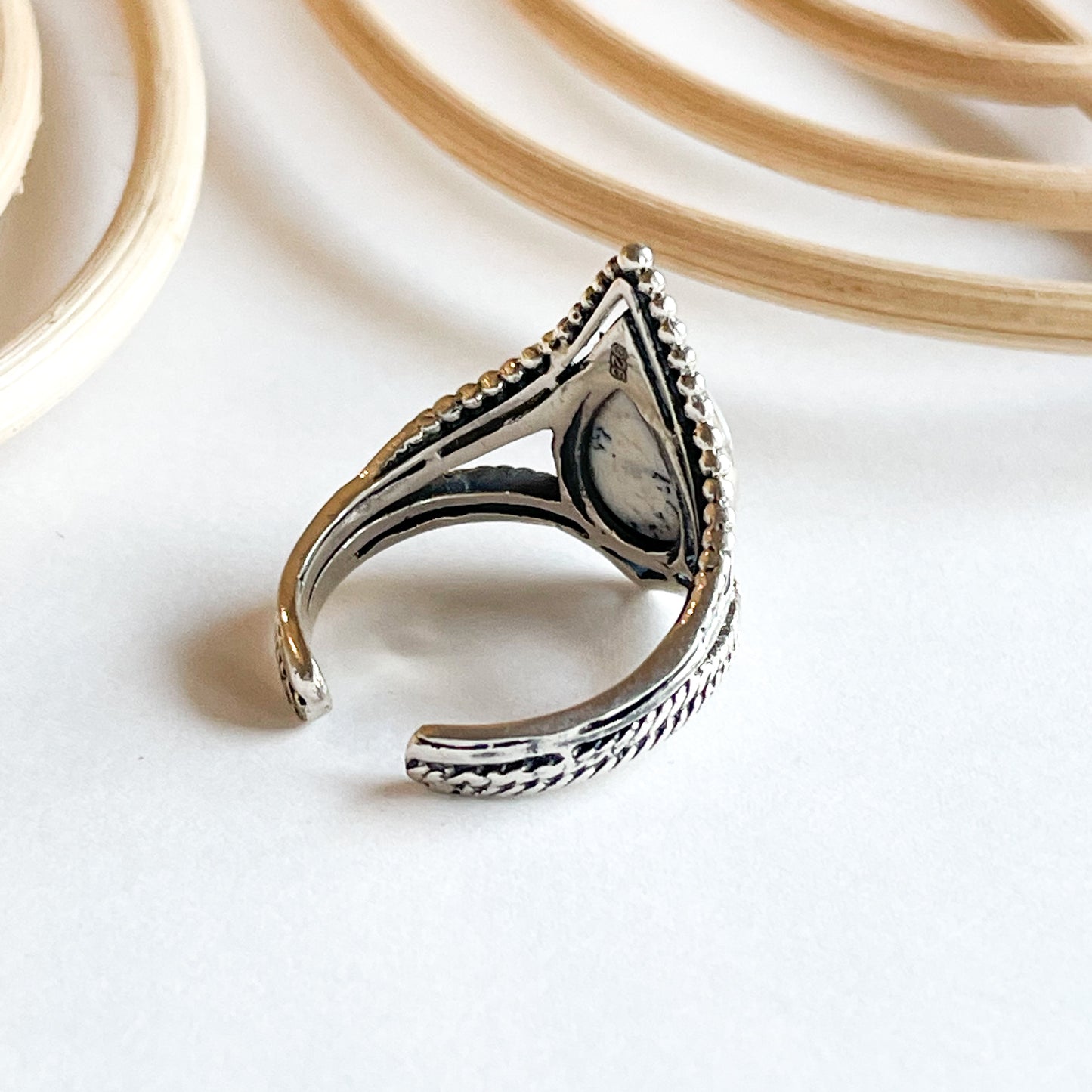 Crowned Dendrite Opal Ring - Solid Sterling Silver