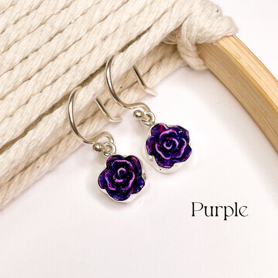 Mini Resin Rose Dangles - Sterling Silver