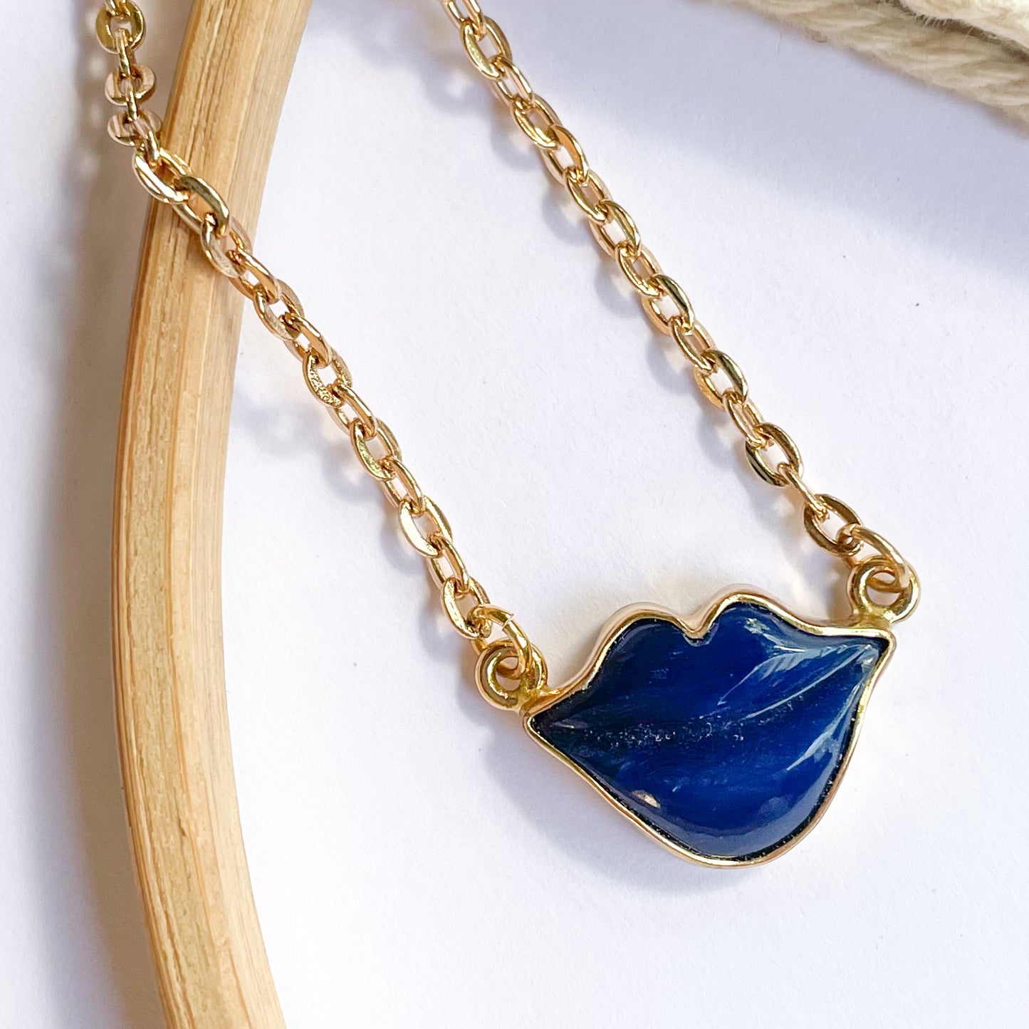 Colorful Chalcedony Lip Necklaces - Both Metals