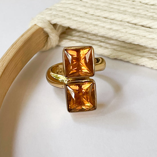 Orange Square CZ Bypass Ring - Alchemia