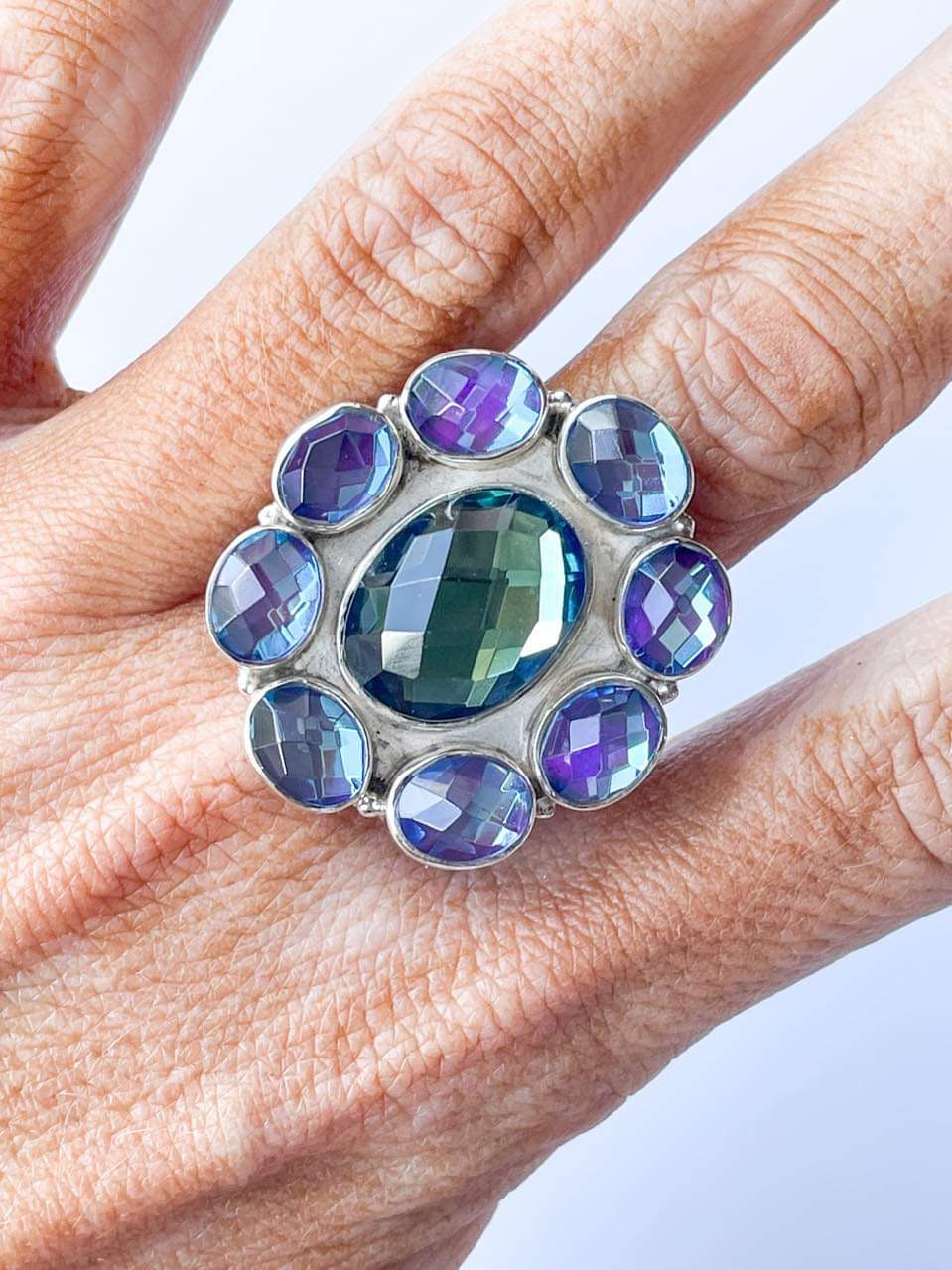 Mystical Flower Glass Ring - Solid Sterling Silver