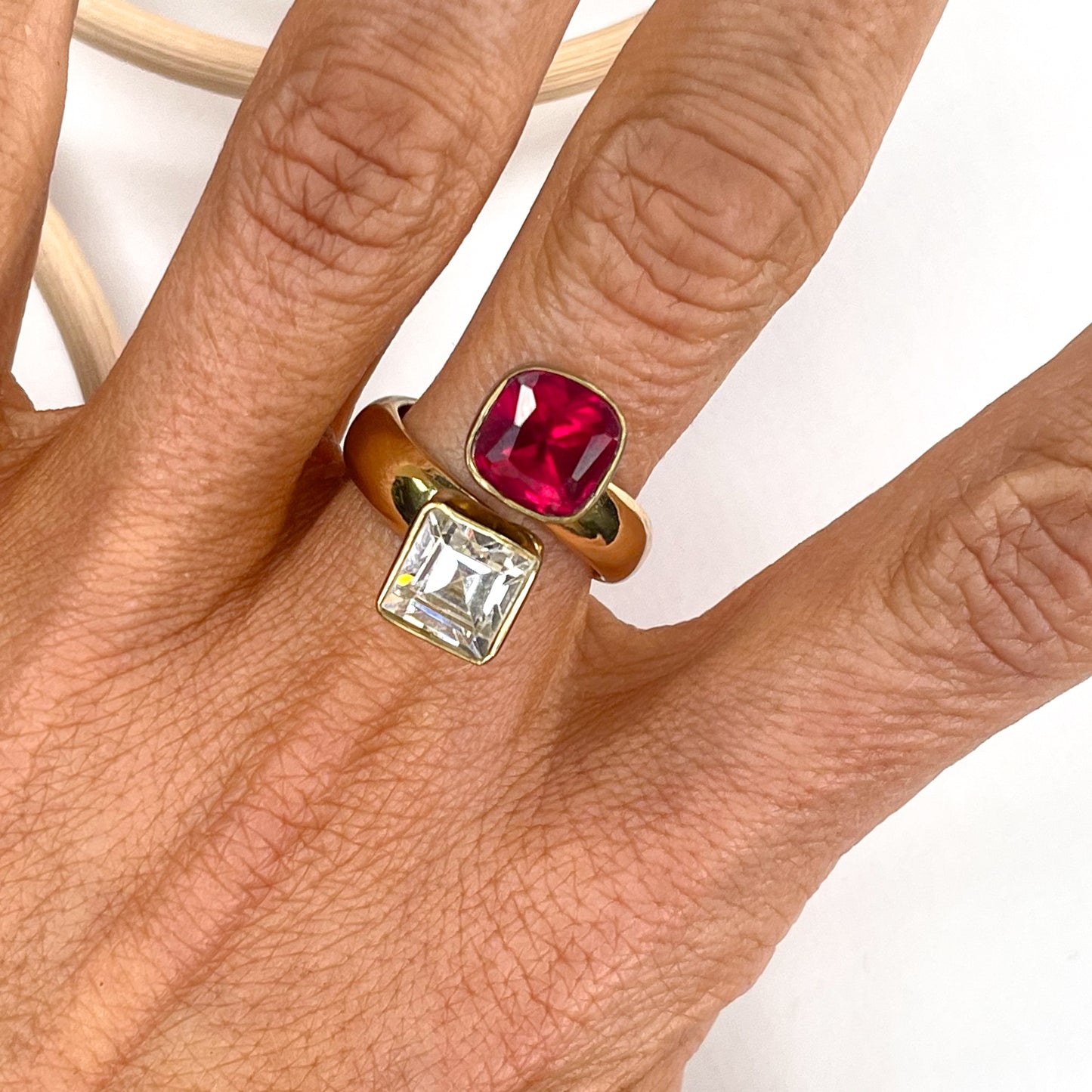 Red & White CZ Bypass Ring - Alchemia