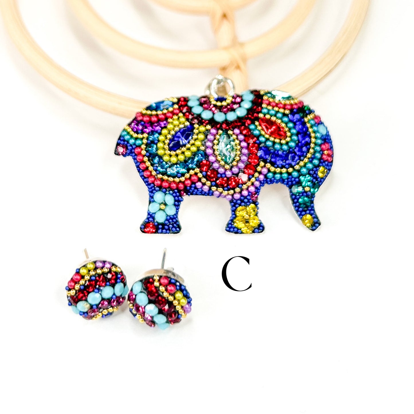 Large Mosaic Elephant - Solid Sterling Silver Mosaic