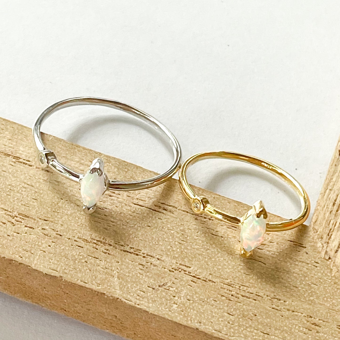 Ethiopian Opal Dainty Marquise Sized Ring - SSS or Vermeil