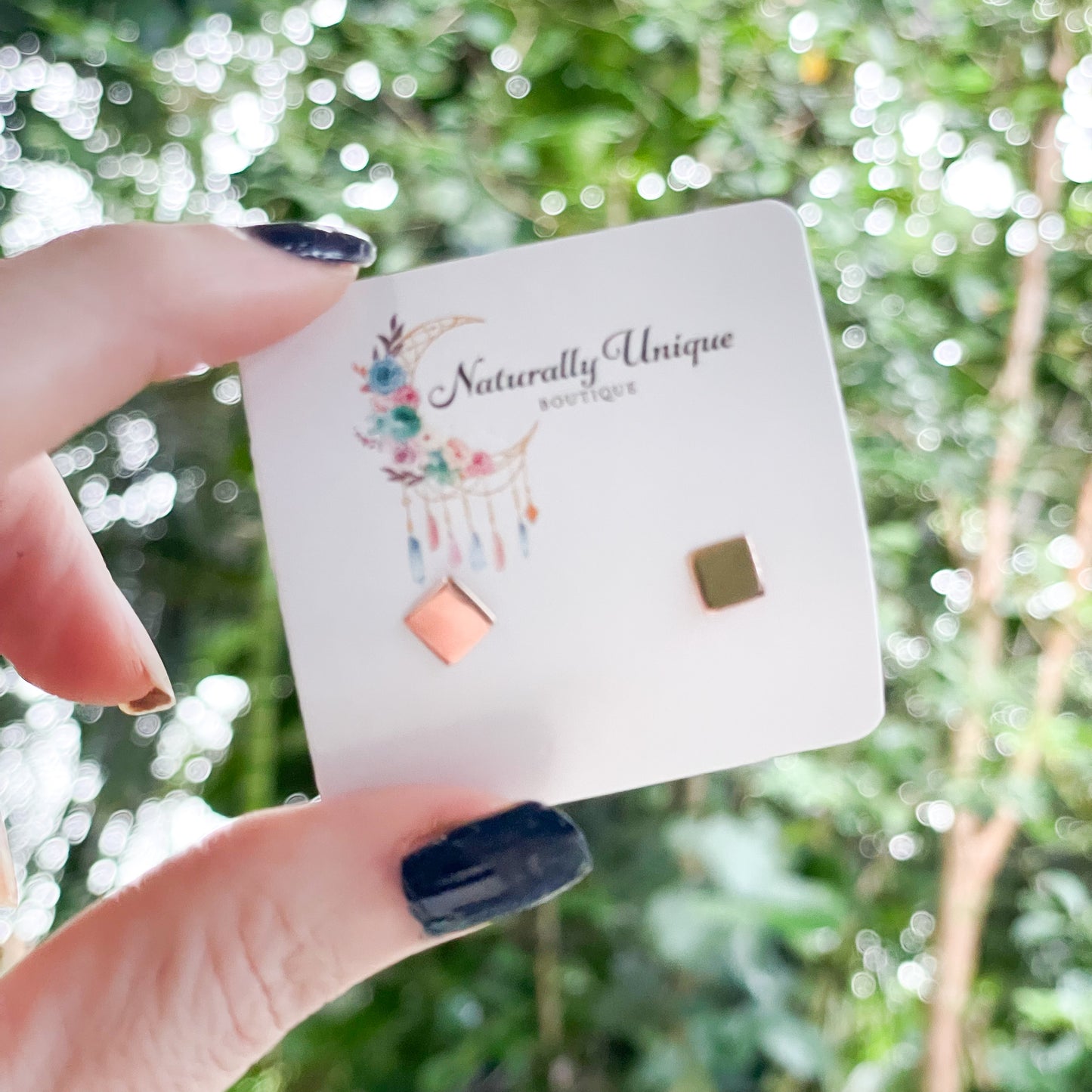 Dainty Square Studs - SSS w/ Rose Gold Plate
