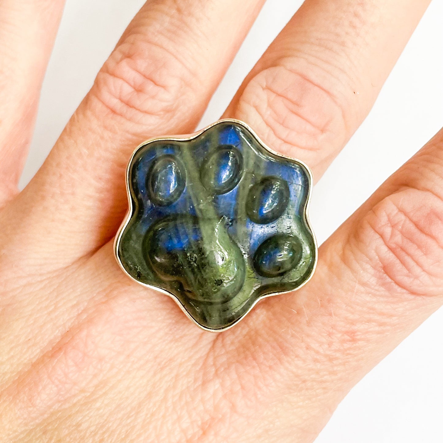 Labradorite Dog Paw Ring - Solid Sterling Silver