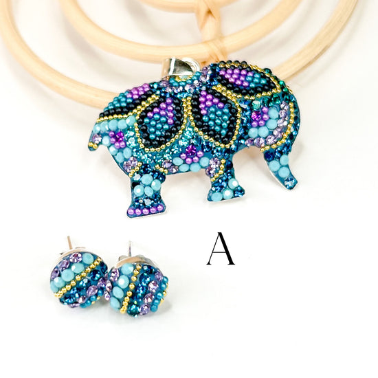 Large Mosaic Elephant - Solid Sterling Silver Mosaic