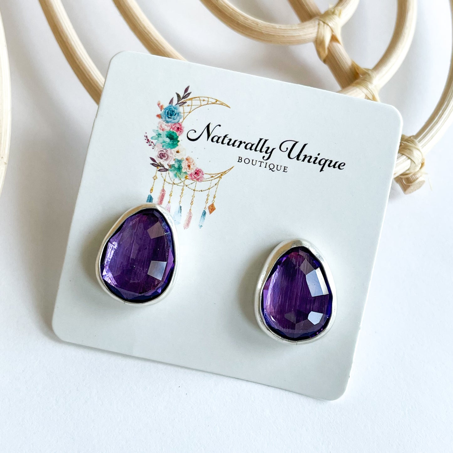 Amethyst Stud - Solid Sterling Silver