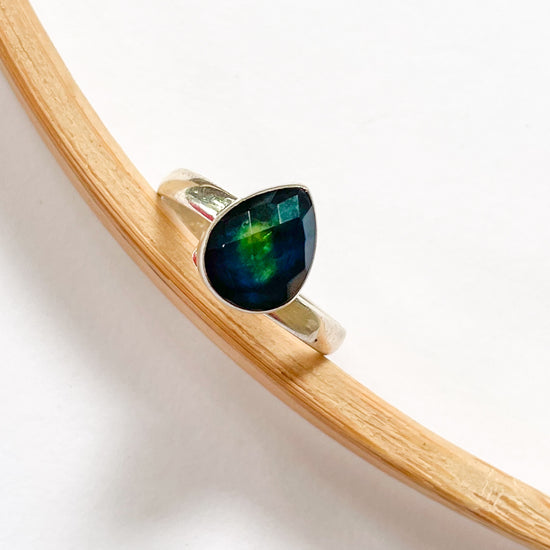 Abalone Doublet Dainty Teardrop Ring - Solid Sterling Silver