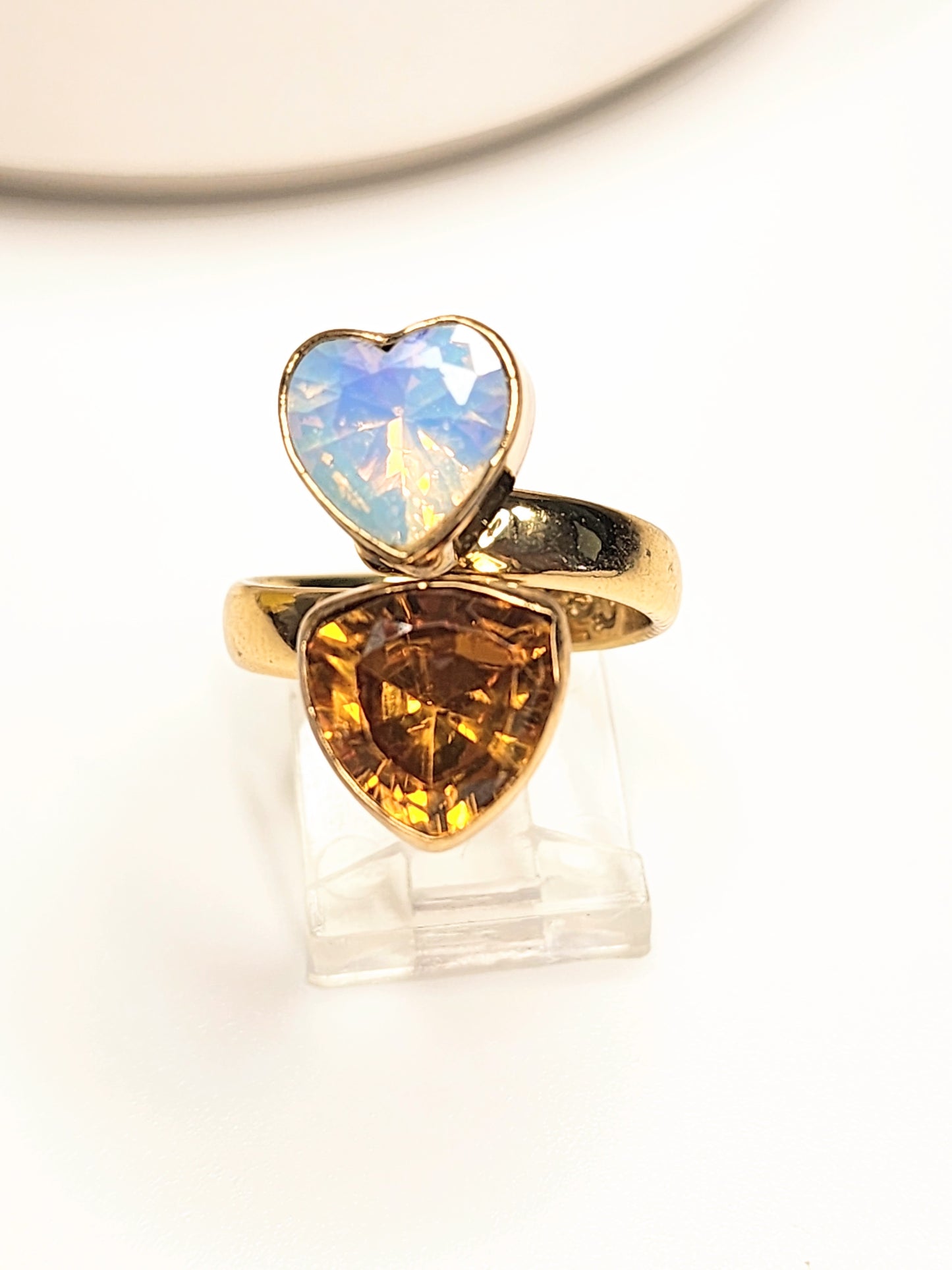 Opalite Heart & Citrine Adjustable Bypass Ring - Alchemia