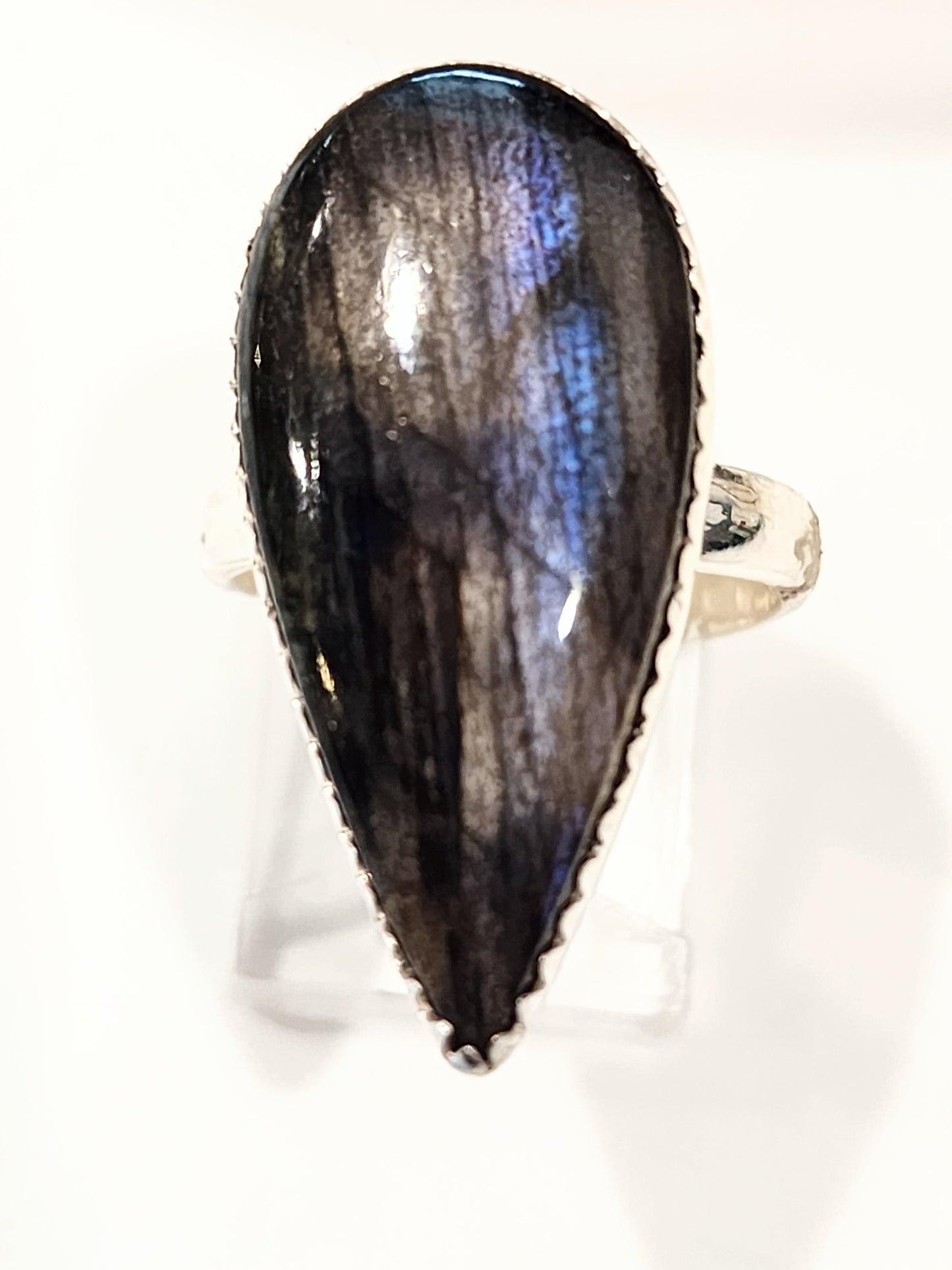 Purple Labradorite Adjustable Ring - Solid Sterling Silver
