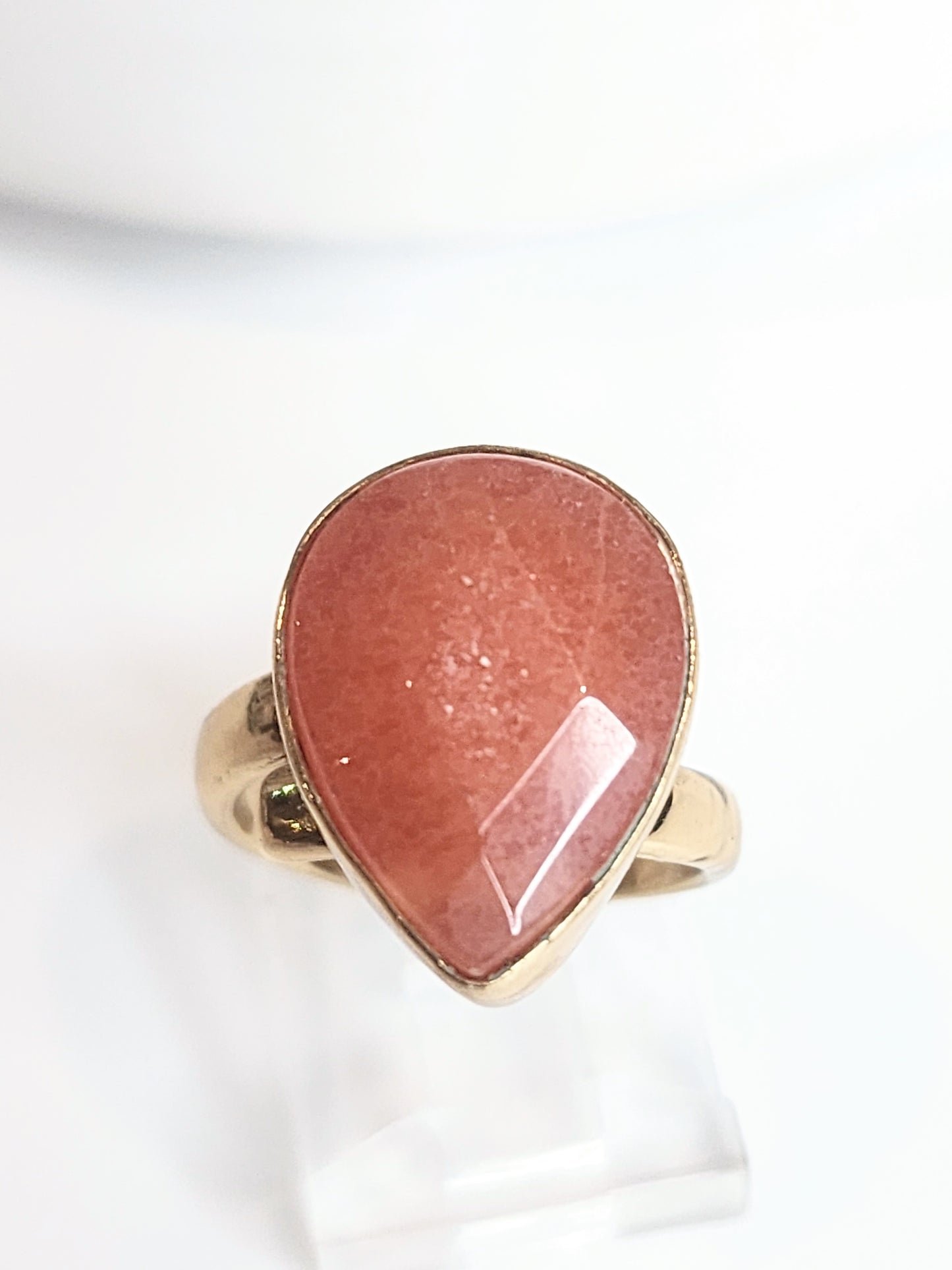 Peach Quartz Tear Drop Adjustable Ring - Alchemia