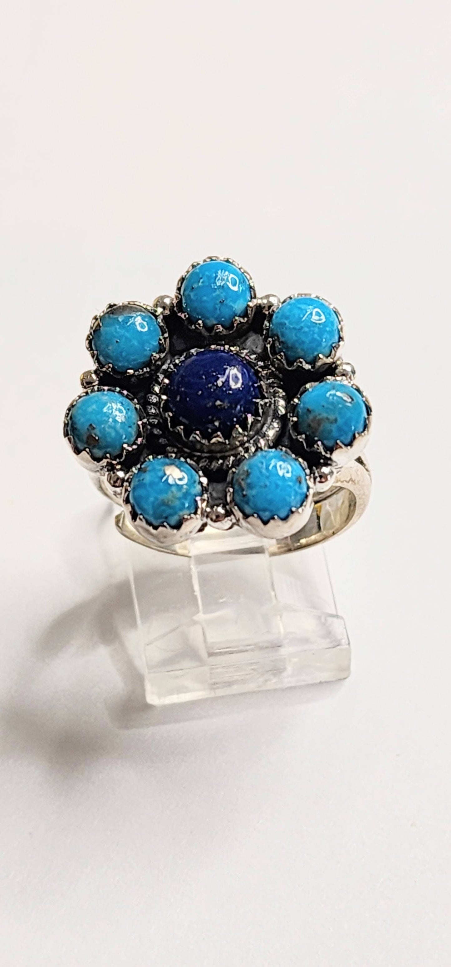 Dainty Blue Flower Ring - Solid Sterling Silver