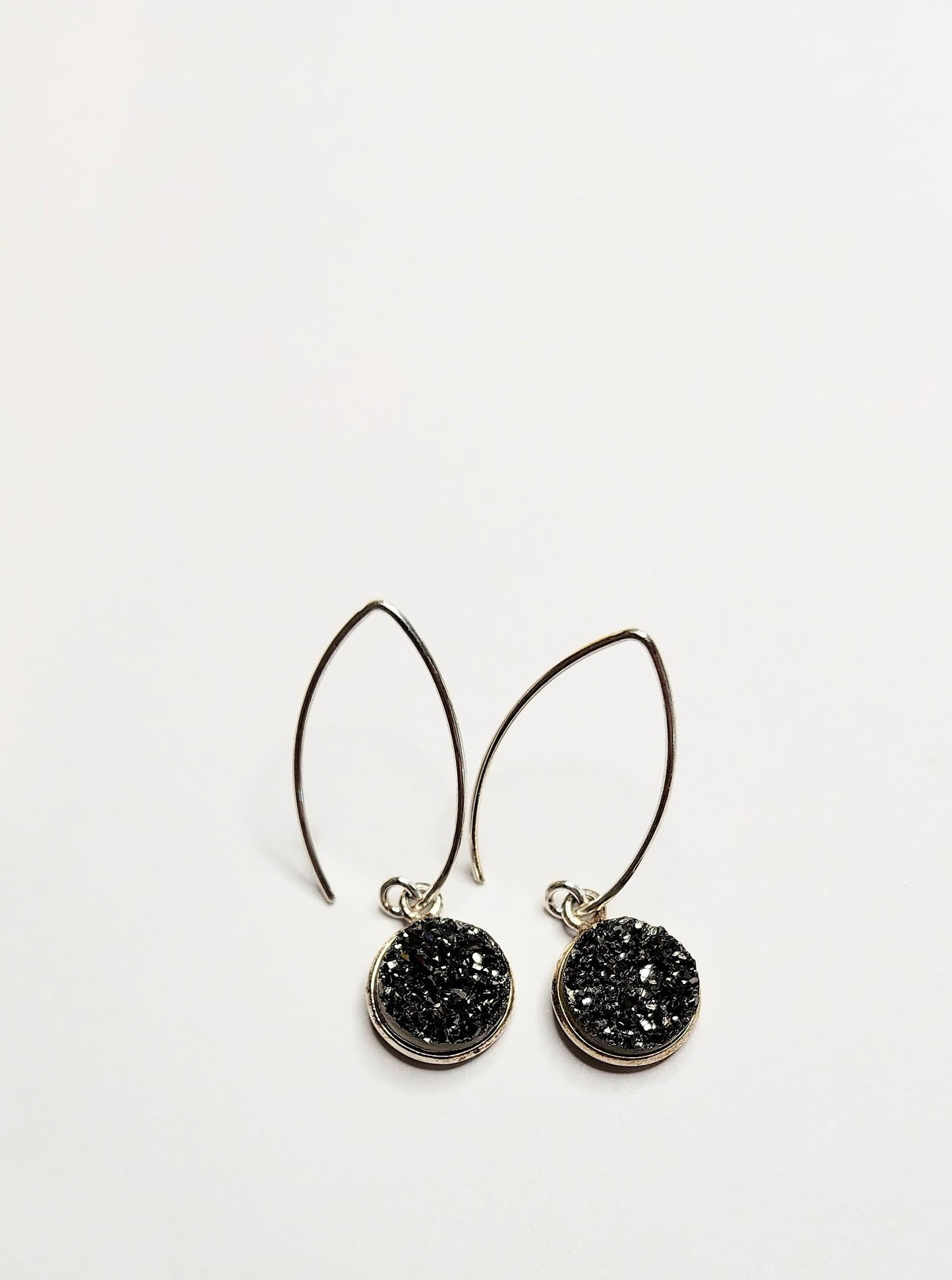 Black Druzy Dot Dangle Earrings - SSS