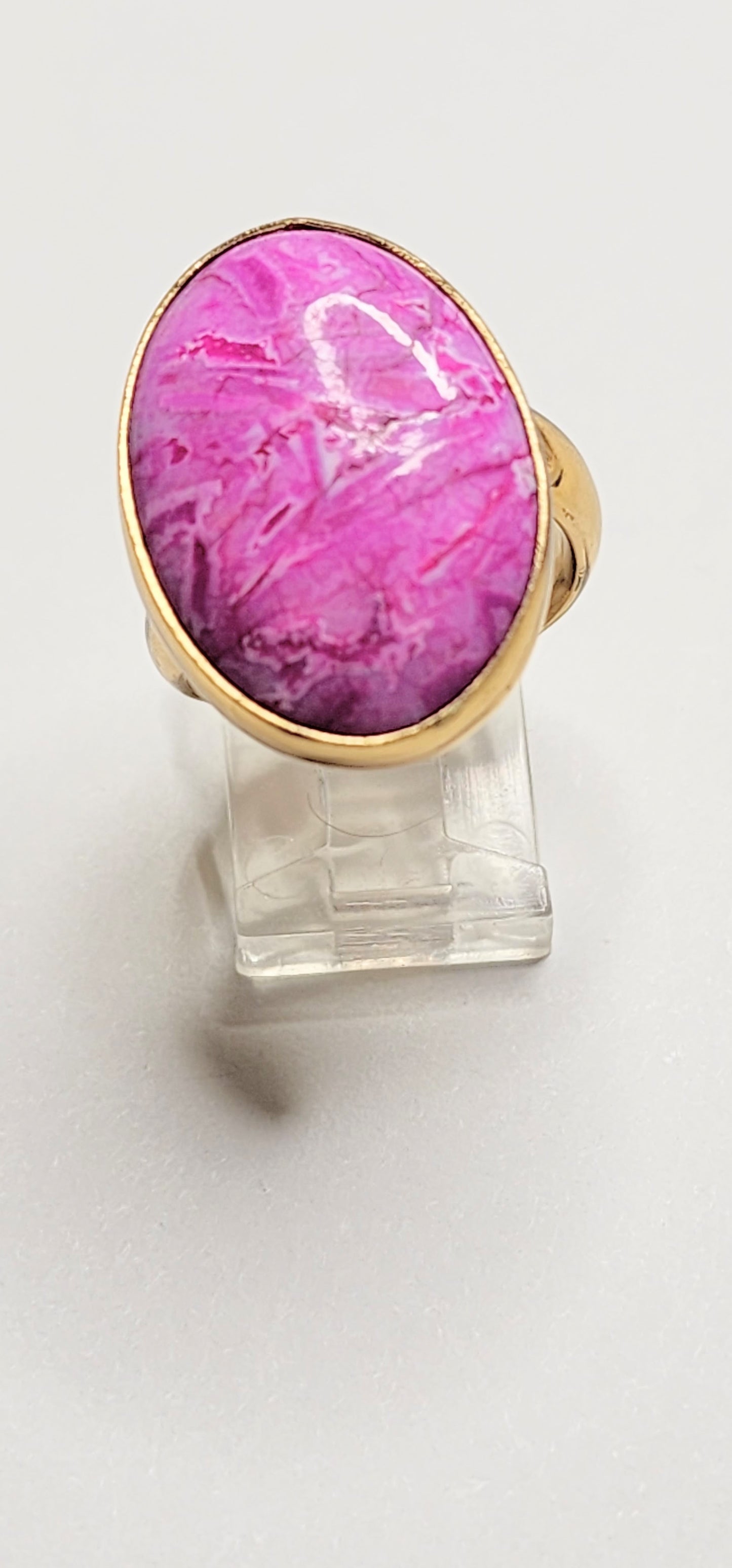 Pink Agate Oval Adjustable Ring - Alchemia
