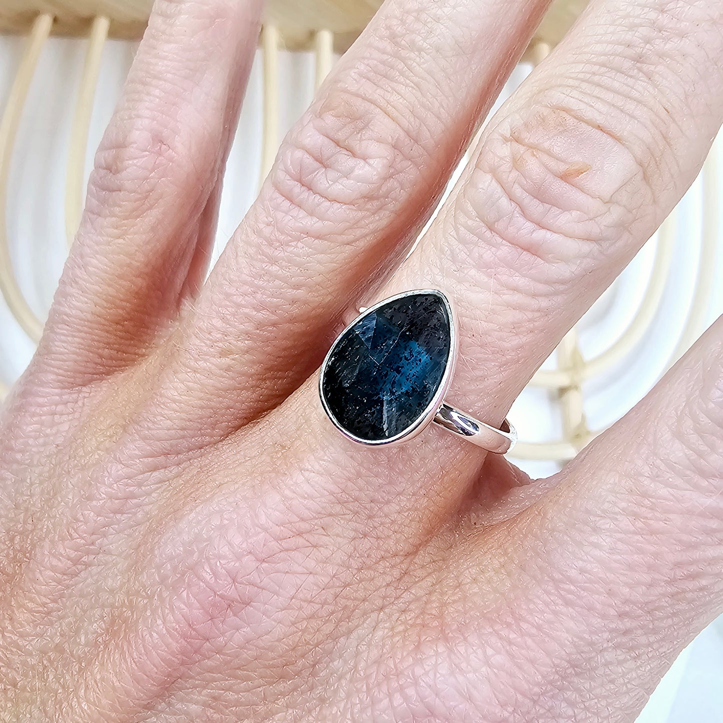 Teal Moss Kyanite Ring - Solid Sterling Silver
