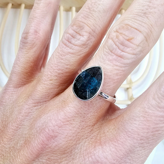 Teal Moss Kyanite Ring - Solid Sterling Silver