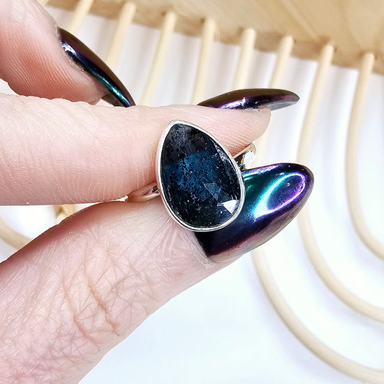 Teal Moss Kyanite Ring - Solid Sterling Silver