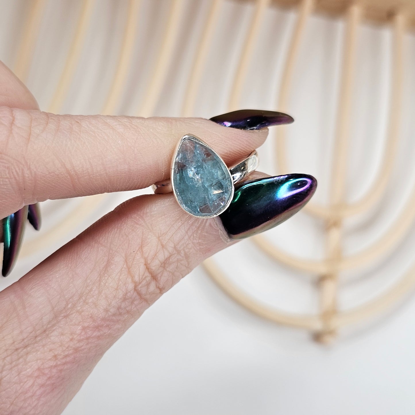 Teal Aquamarine Kyanite Ring - Solid Sterling Silver