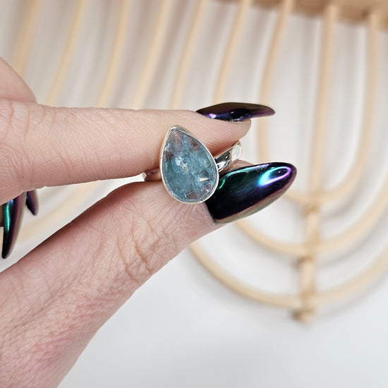Teal Aquamarine Kyanite Ring - Solid Sterling Silver