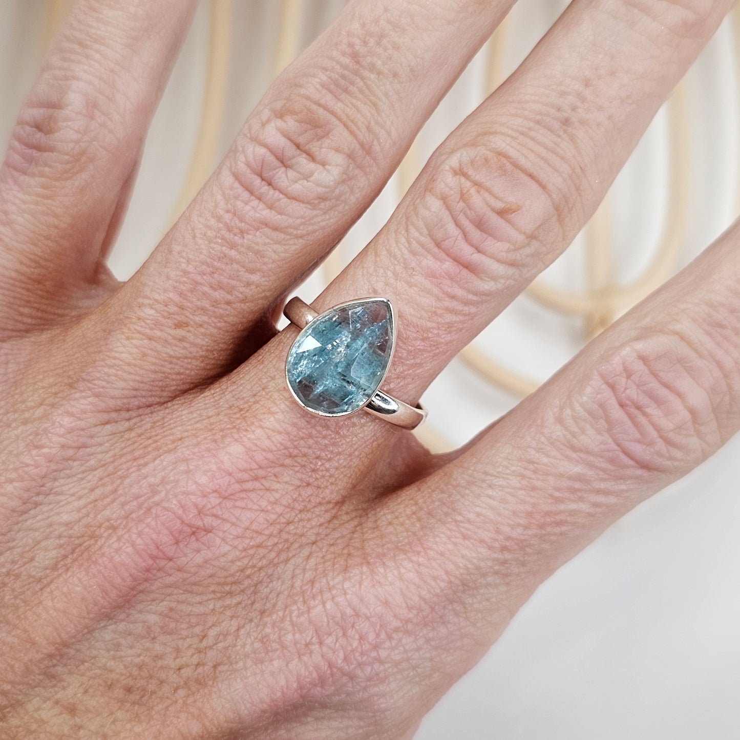 Teal Aquamarine Kyanite Ring - Solid Sterling Silver