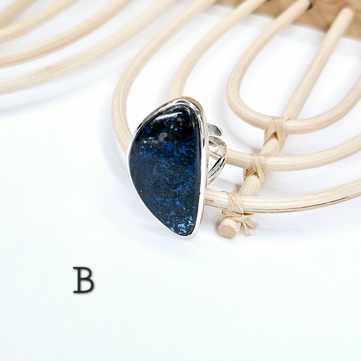 Chrysocolla Adjustable Ring - Solid Sterling Silver