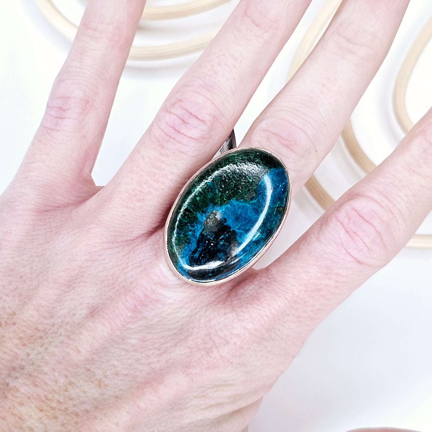 Chrysocolla Adjustable Ring - Solid Sterling Silver