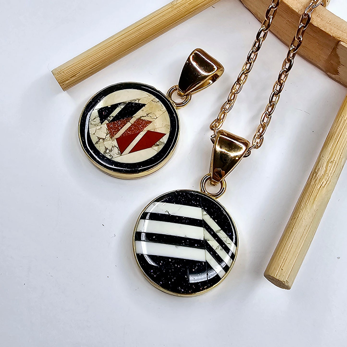 Vintage Goldstone Mosaic Pendant - Alchemia