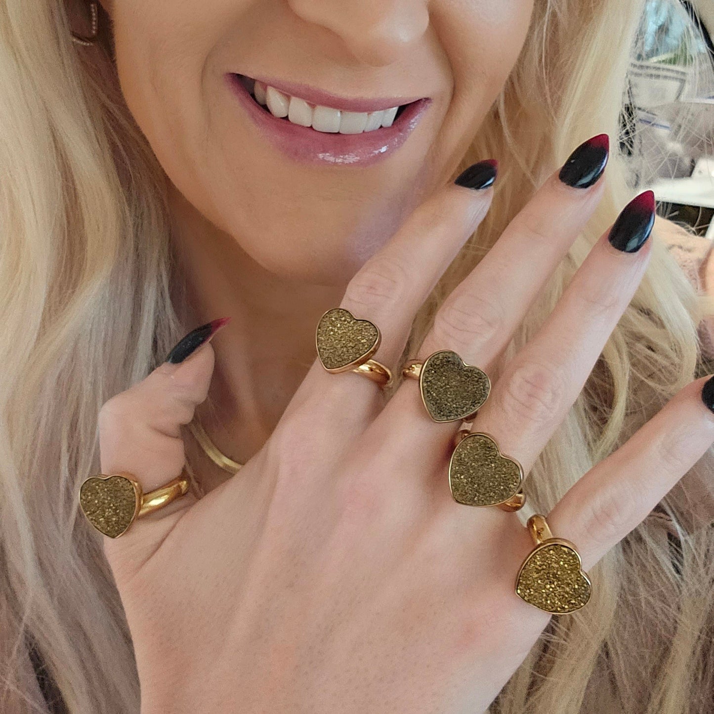 Gold Druzy Heart Ring - Alchemia Gold