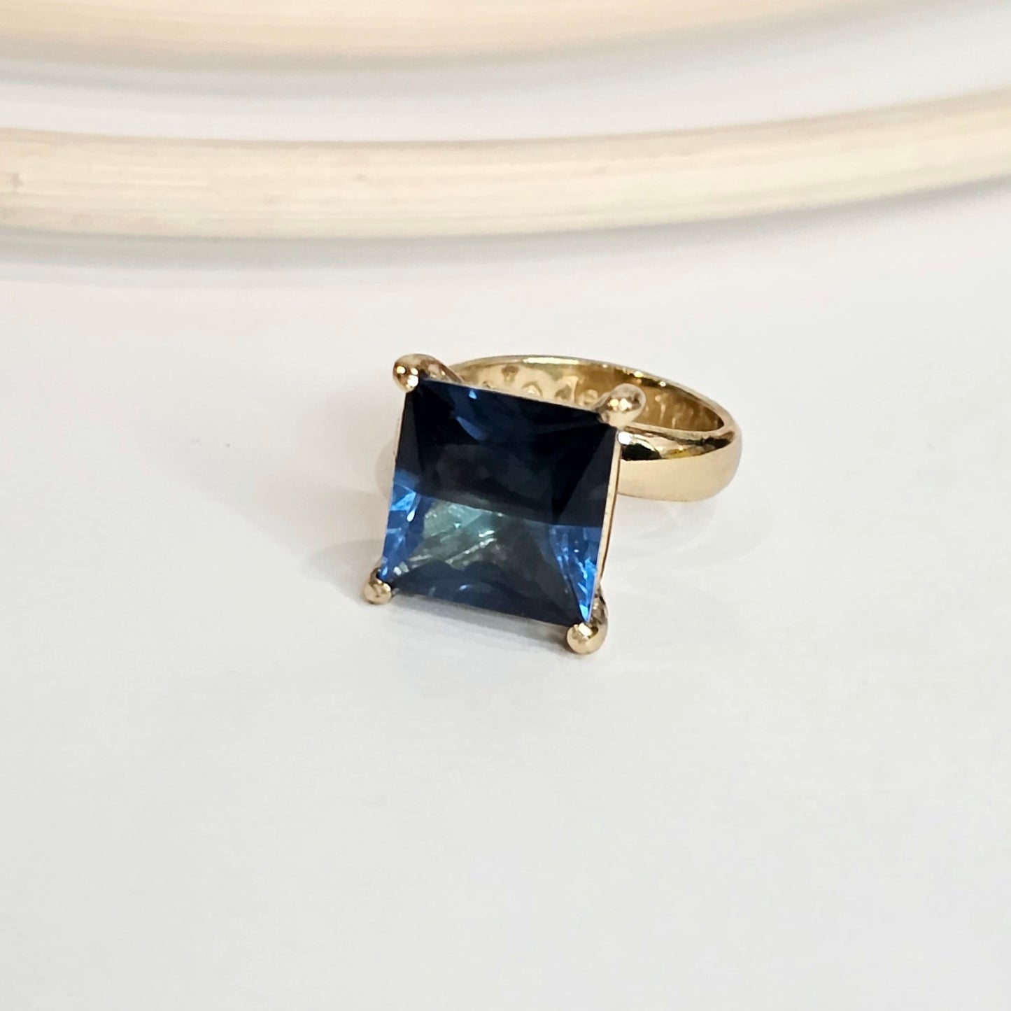 Half and Half Square Blue CZ Ring - Alchemia