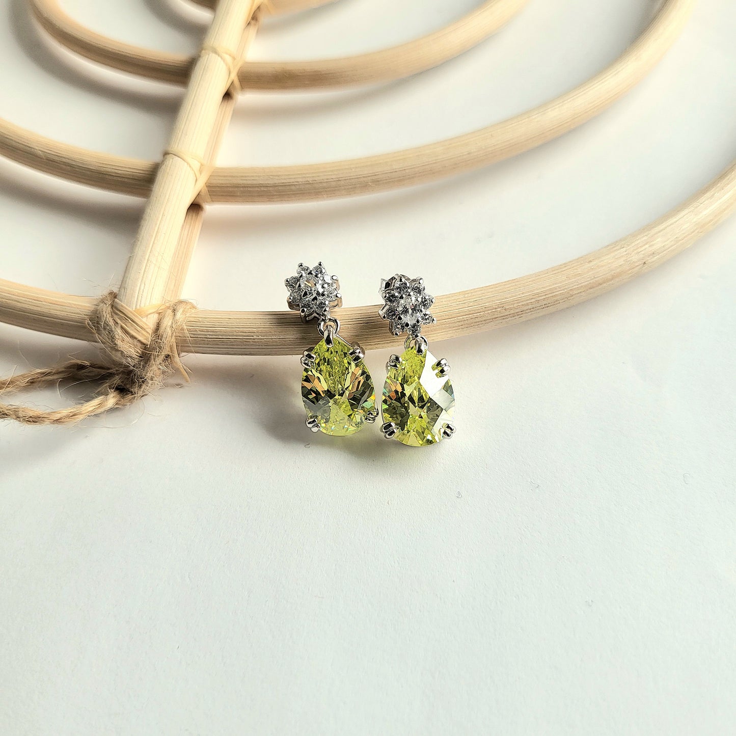 Green Statement Crystal Stud Earrings - Solid Sterling Silver