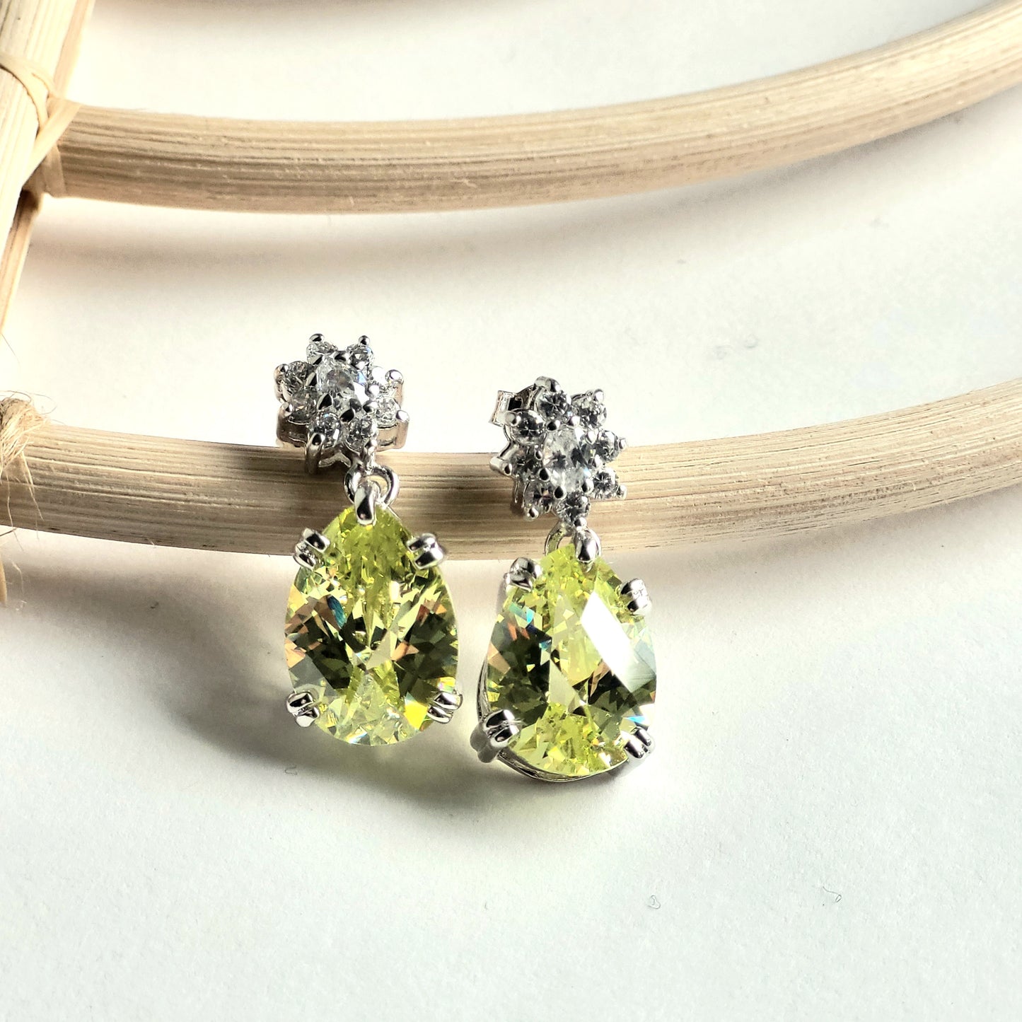 Green Statement Crystal Stud Earrings - Solid Sterling Silver