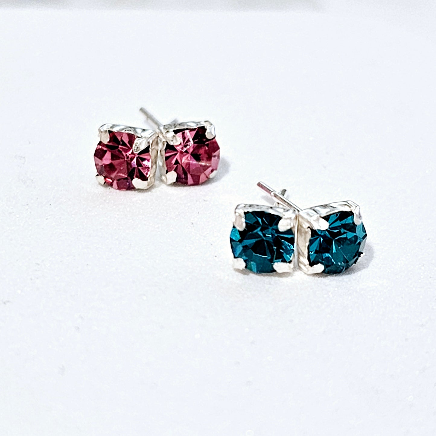 Colorful CZ Square Studs - Solid Sterling Silver