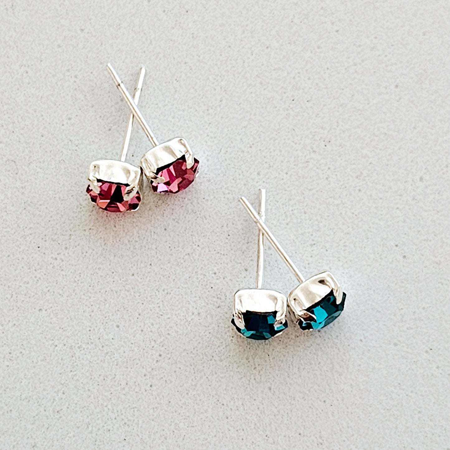 Colorful CZ Square Studs - Solid Sterling Silver