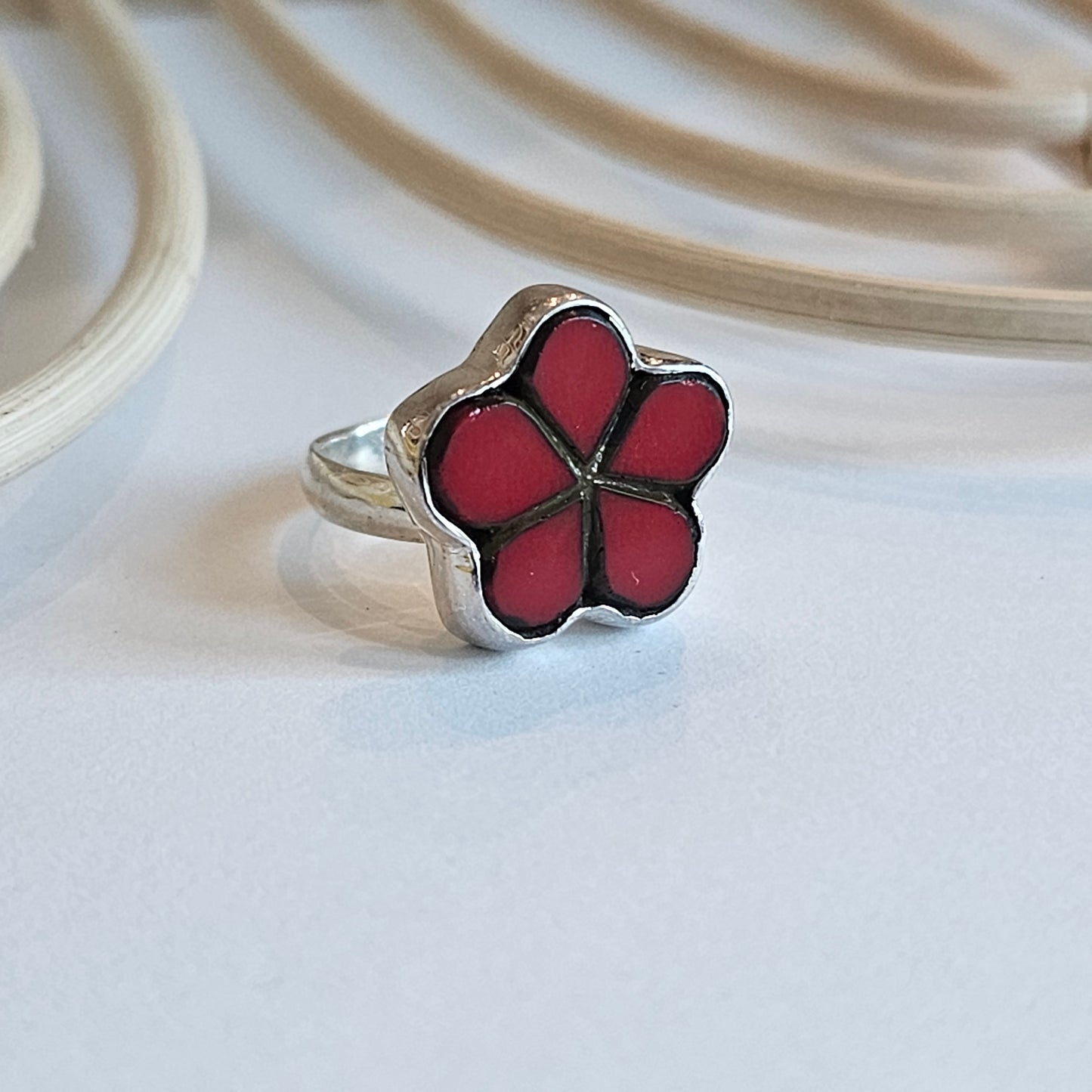 Ukrainian Flower Glass Ring - Both Metals