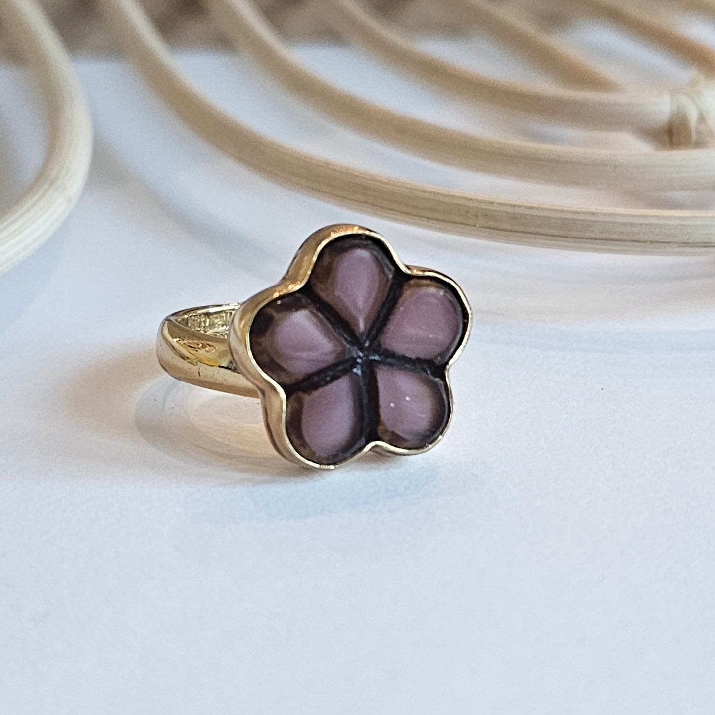 Ukrainian Flower Glass Ring - Both Metals
