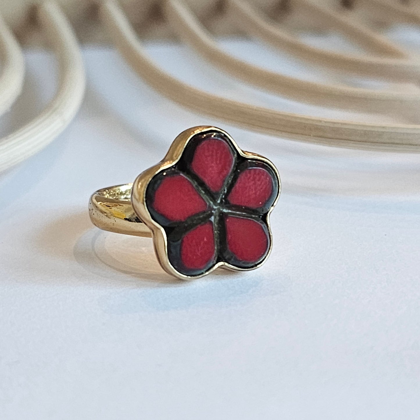 Ukrainian Flower Glass Ring - Both Metals