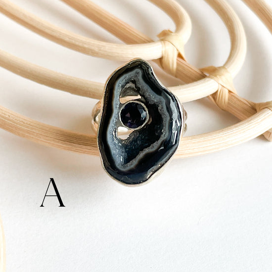 Agate With Gemstone Ring - Solid Sterling Silver