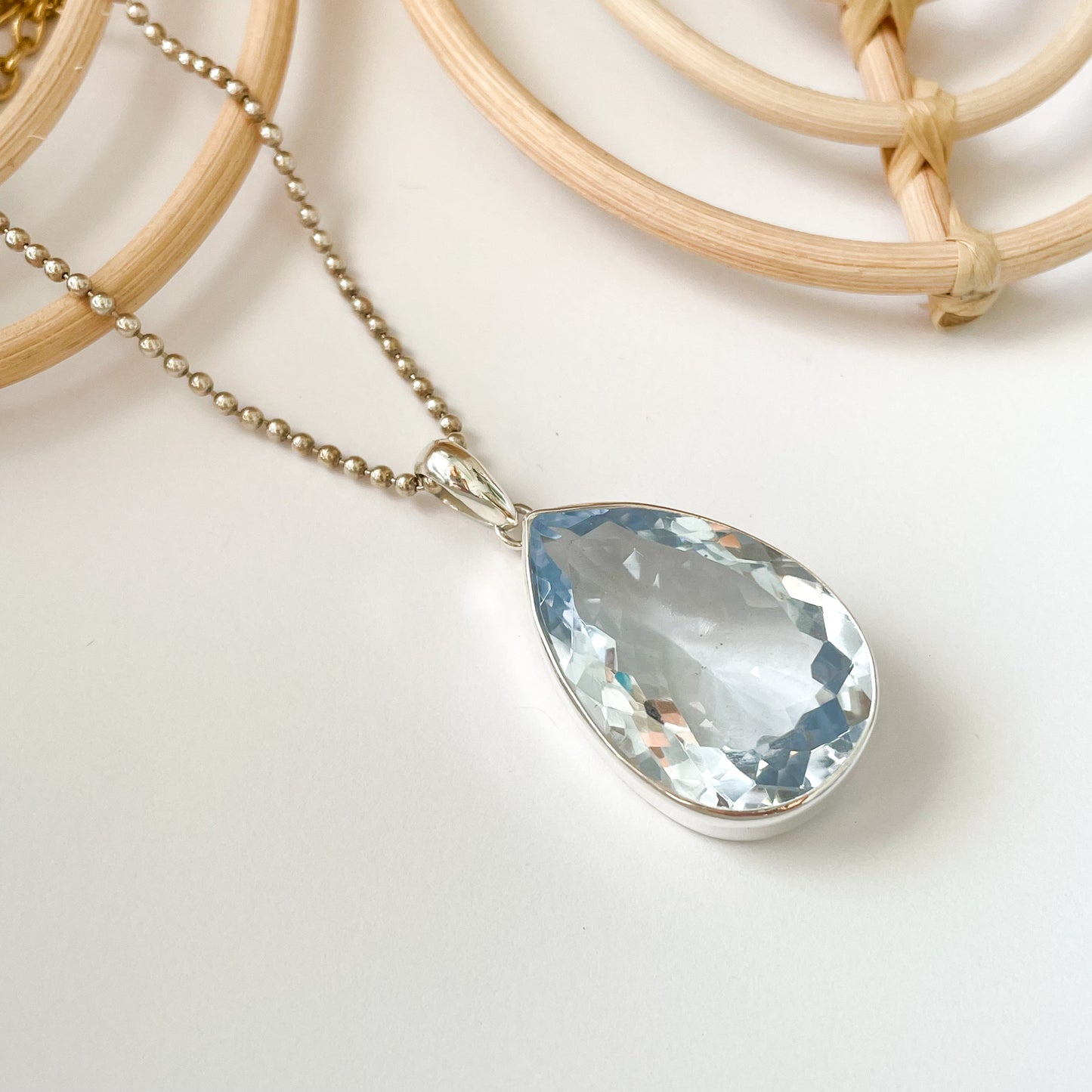 Aquamarine Glass Pendant - Both Metals