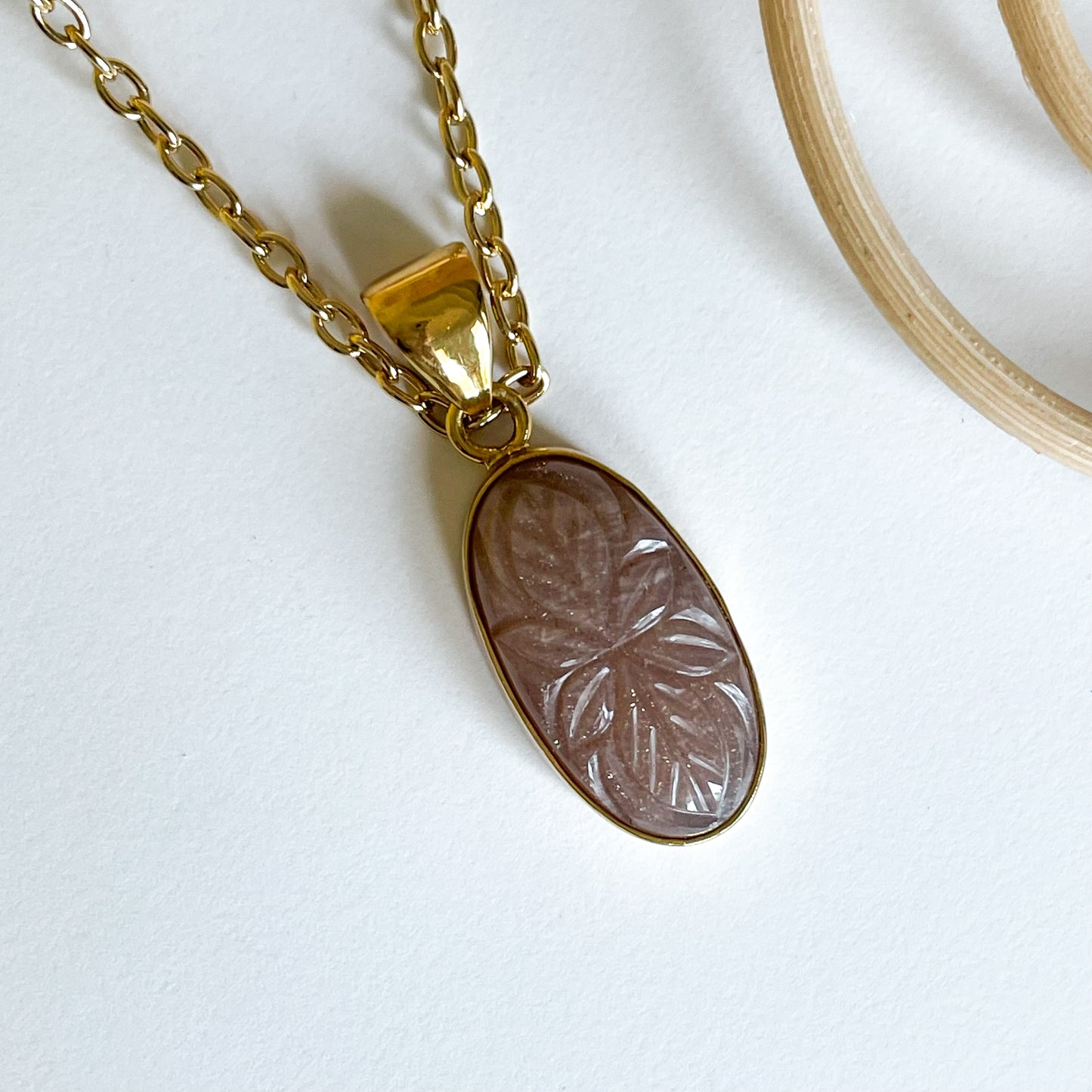 Peach Moonstone Carved Pendant - Alchemia