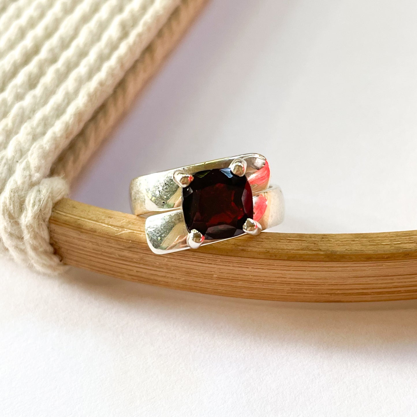 Cushion Cut Garnet Prong Ring-Solid Sterling Silver