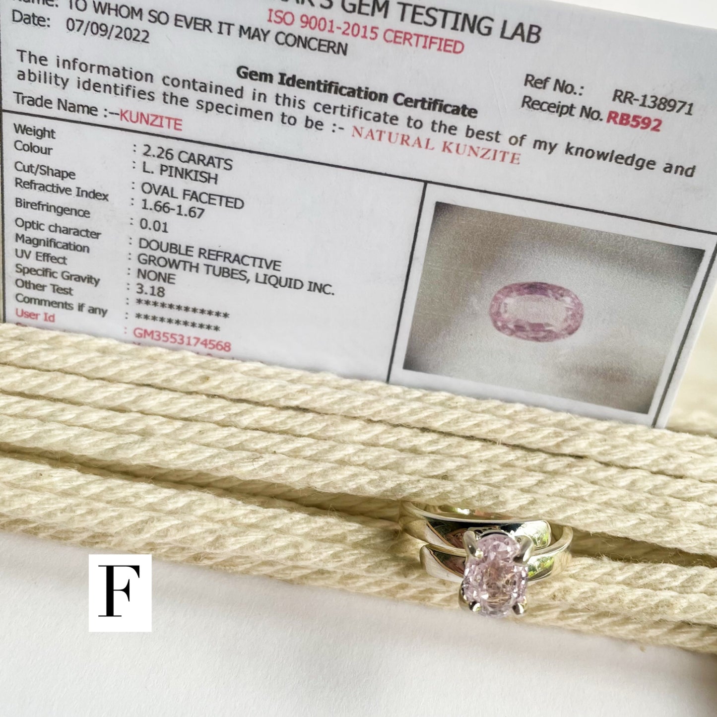 Certified Natural Kunzite Prong Ring - Solid Sterling Silver