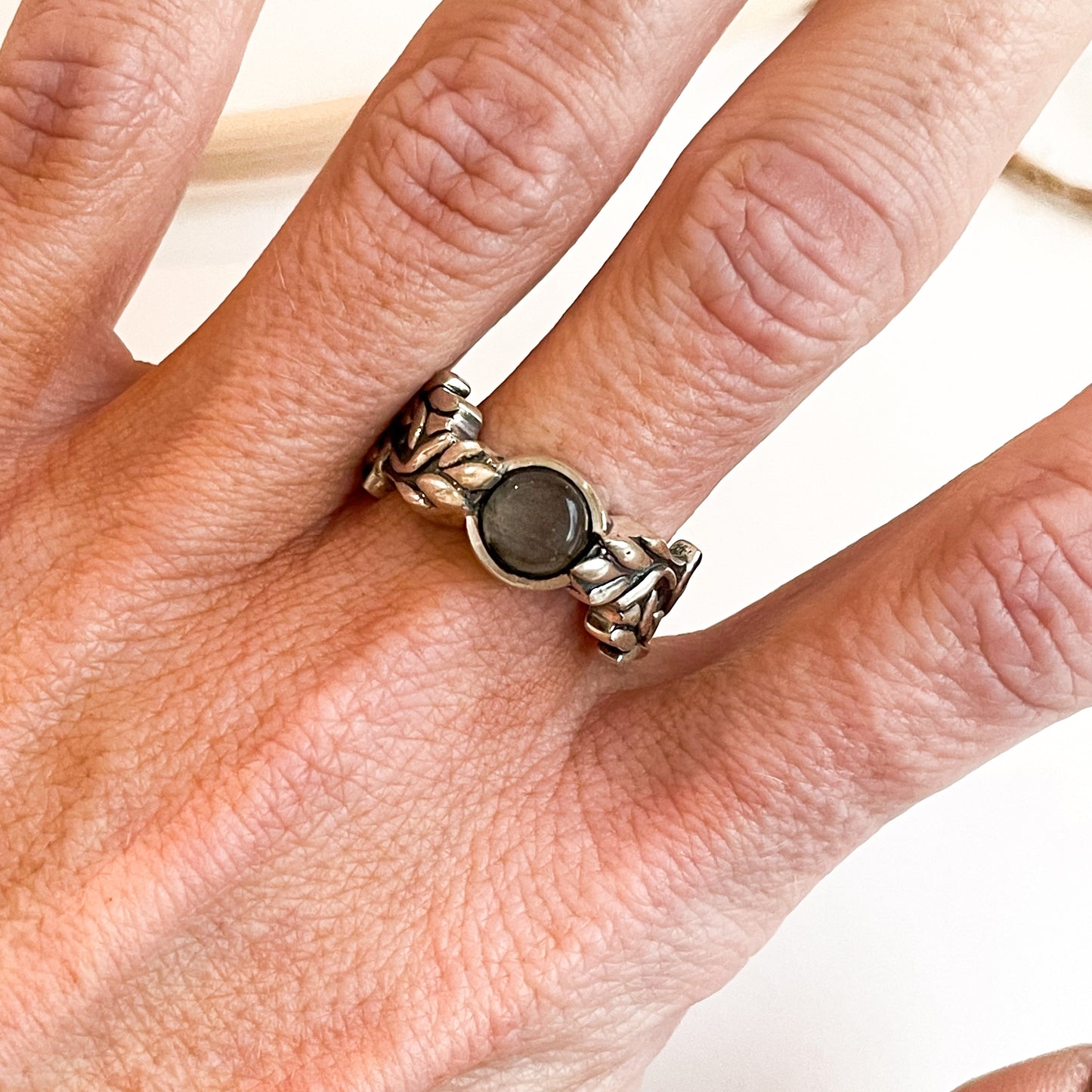 Load image into Gallery viewer, Purple Labradorite Floral Ring - Solid Sterling Silver
