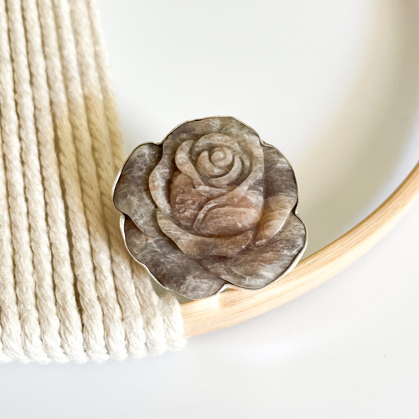 White Moonstone Statement Rose - Solid Sterling Silver