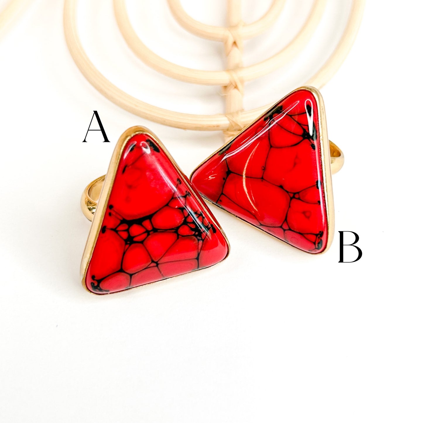 Red Glass Triangle Ring - Alchemia Gold