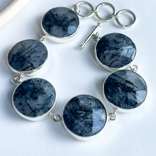 Black Rutilated Quartz Bracelet  - Both Metals
