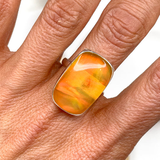 Yellow Galaxy Opal Doublet Ring - Solid Sterling Silver