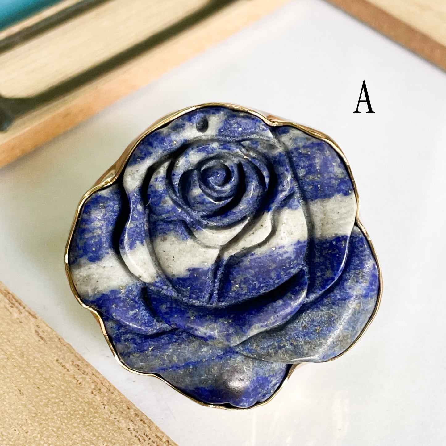 Lapiz Lazuli Rose Carved Ring - Alchemia Gold